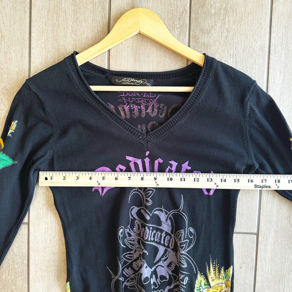 VTG Y2K Ed Hardy Sweater/Tunic Dress Medium Embellished Pull-Over Fitted Grunge - Picture 8 of 9